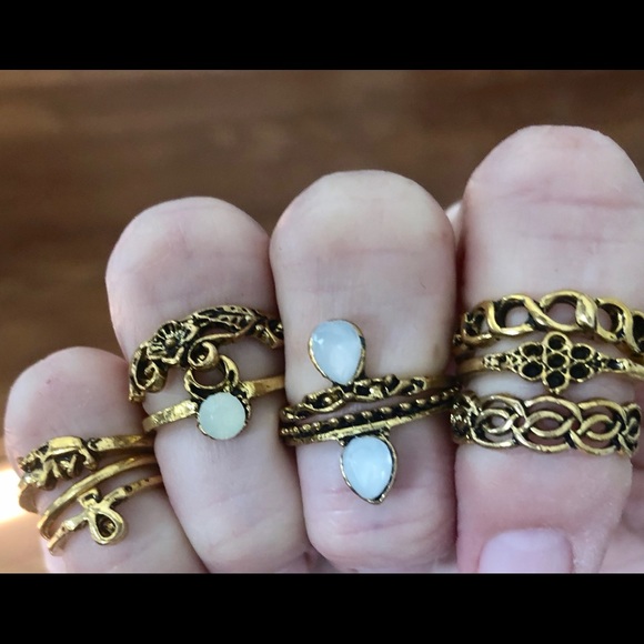 Last one! Set Of 10 Gold tone Boho Rings New!! - Picture 1 of 4
